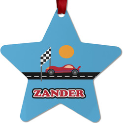 Race Car Metal Star Ornament - Double Sided w/ Name or Text