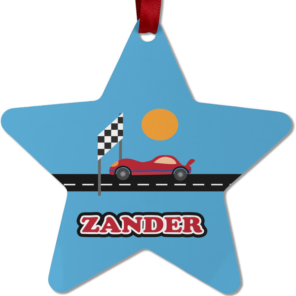 Custom Race Car Metal Star Ornament - Double Sided w/ Name or Text