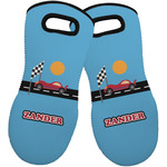 Race Car Neoprene Oven Mitts - Set of 2 w/ Name or Text