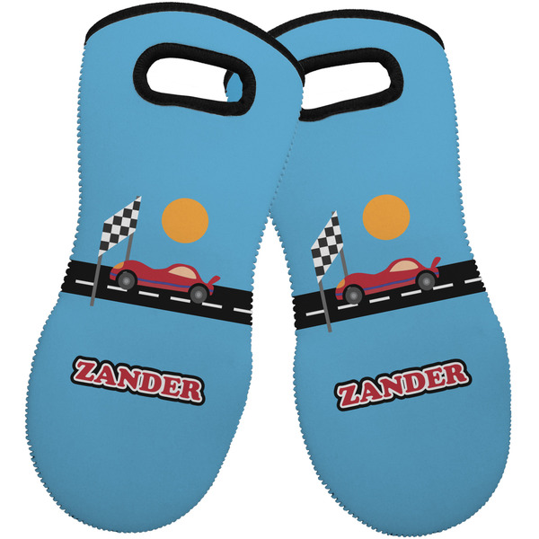 Custom Race Car Neoprene Oven Mitts - Set of 2 w/ Name or Text