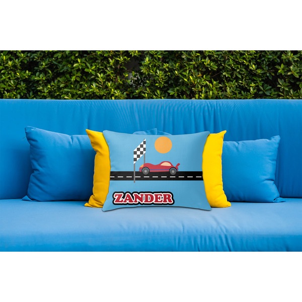 Race Car Outdoor Throw Pillow  - LIFESTYLE (Rectangular - 20x14)