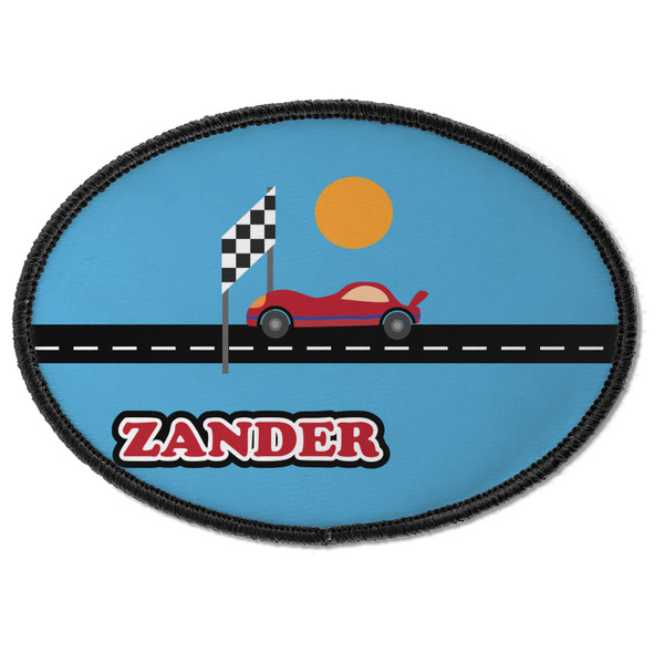 Custom Race Car Iron On Oval Patch w/ Name or Text