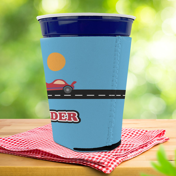 Race Car Party Cup Sleeves - with bottom - Lifestyle