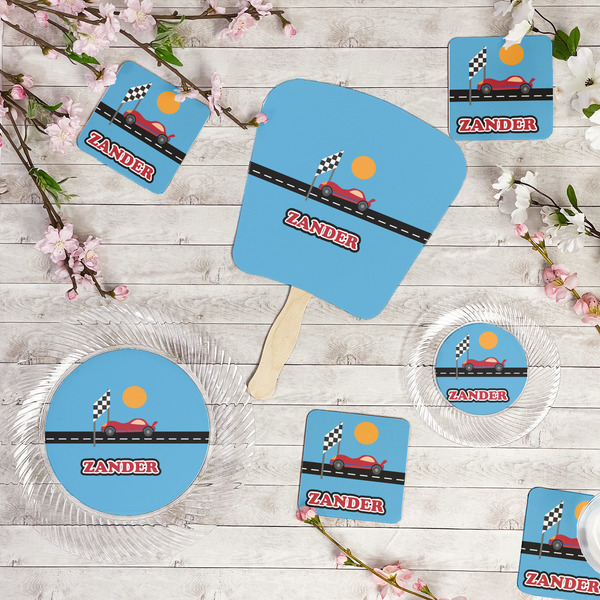 Race Car Party Supplies Combination Image - All items - Plates, Coasters, Fans