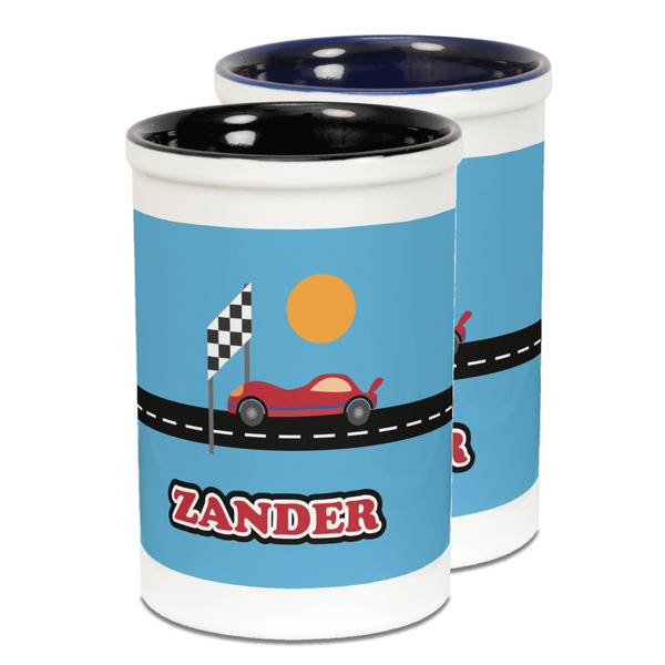 Custom Race Car Ceramic Pencil Holder - Large