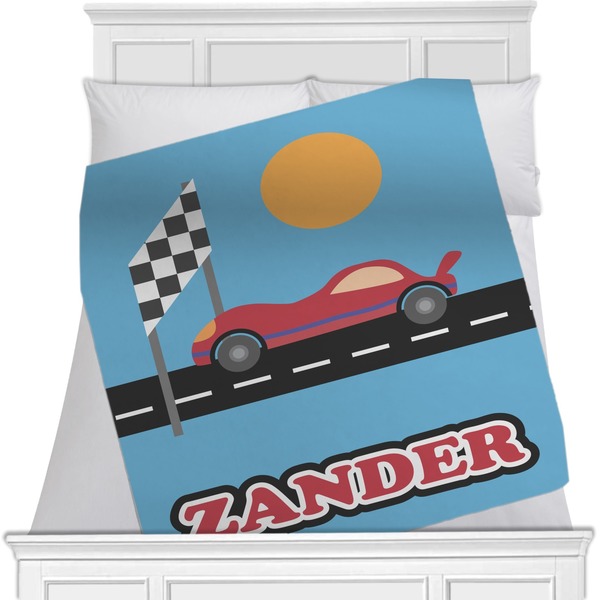 Custom Race Car Minky Blanket - Toddler / Throw - 60"x50" - Double Sided (Personalized)