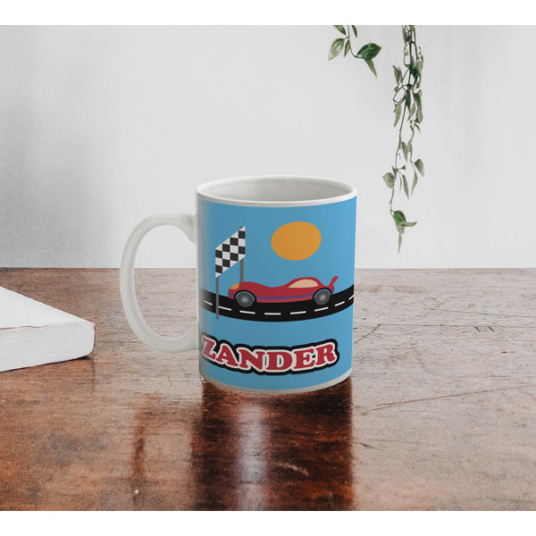 Race Car Personalized Coffee Mug - Lifestyle