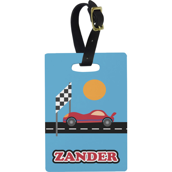 Custom Race Car Plastic Luggage Tag - Rectangular w/ Name or Text
