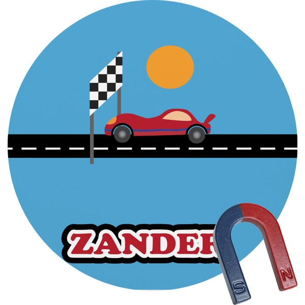 Custom Race Car Round Fridge Magnet (Personalized)