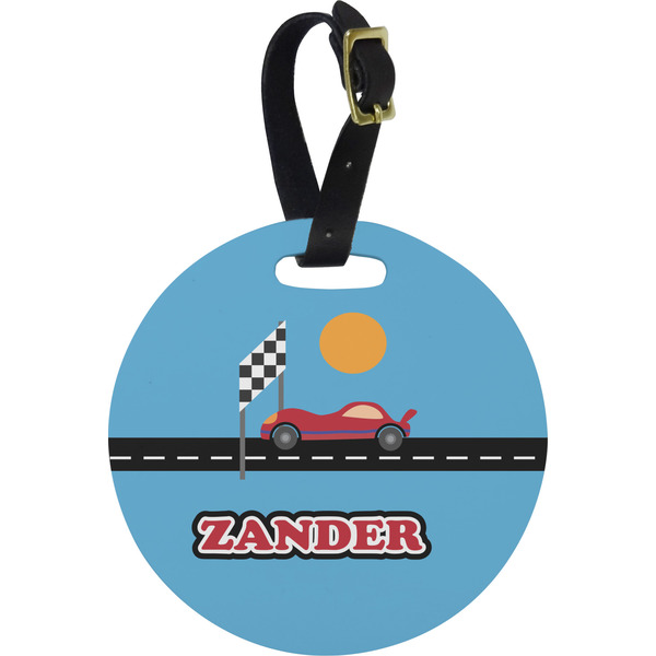 Custom Race Car Plastic Luggage Tag - Round (Personalized)