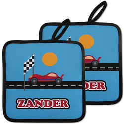 Race Car Pot Holders - Set of 2 w/ Name or Text