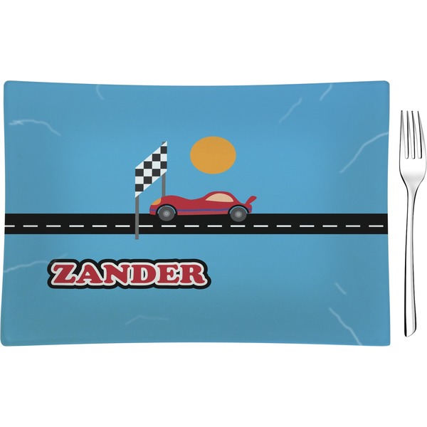 Custom Race Car Rectangular Glass Appetizer / Dessert Plate - Single or Set (Personalized)