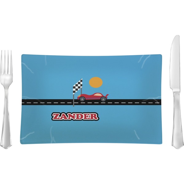 Custom Race Car Glass Rectangular Lunch / Dinner Plate (Personalized)