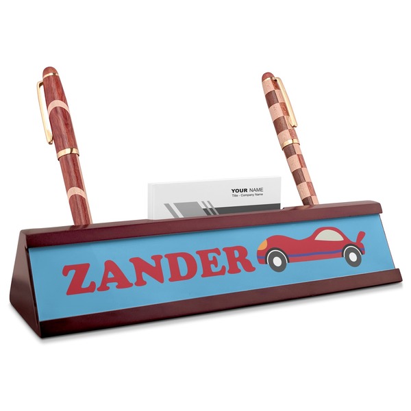 Custom Race Car Red Mahogany Nameplate with Business Card Holder (Personalized)