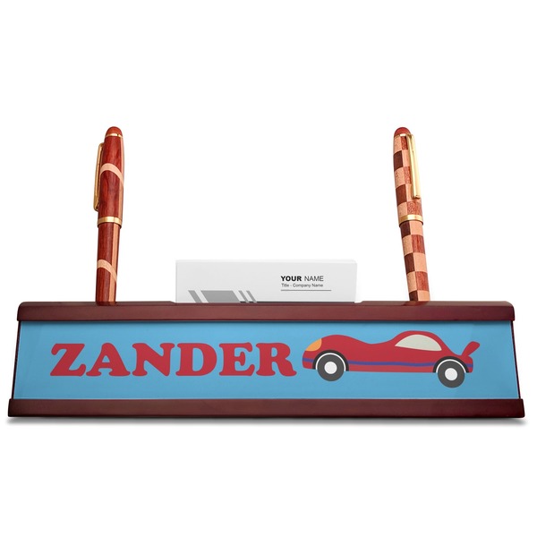 Race Car Red Mahogany Nameplates with Business Card Holder - Straight