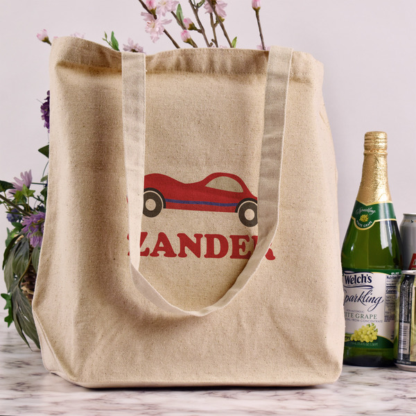 Race Car Reusable Cotton Grocery Bag - In Context