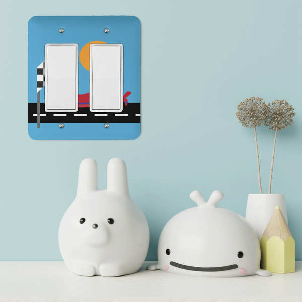 Race Car Rocker Light Switch Covers - Double - IN CONTEXT