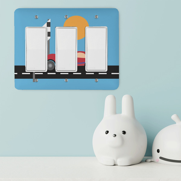 Race Car Rocker Light Switch Covers - Triple - IN CONTEXT