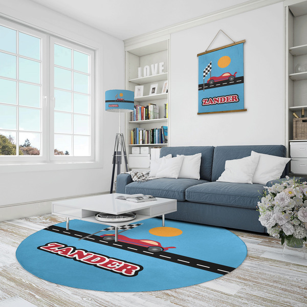 Race Car Round Area Rug - IN CONTEXT