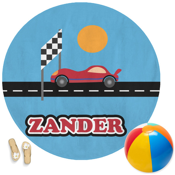 Custom Race Car Round Beach Towel (Personalized)