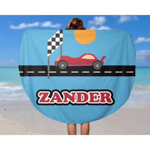 Race Car Round Beach Towel - In Use