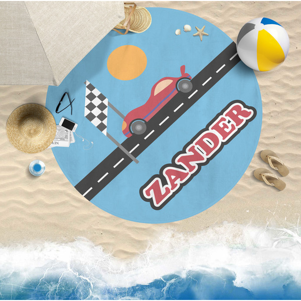 Race Car Round Beach Towel Lifestyle