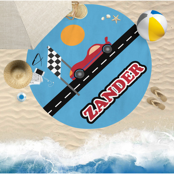 Race Car Round Beach Towel Lifestyle