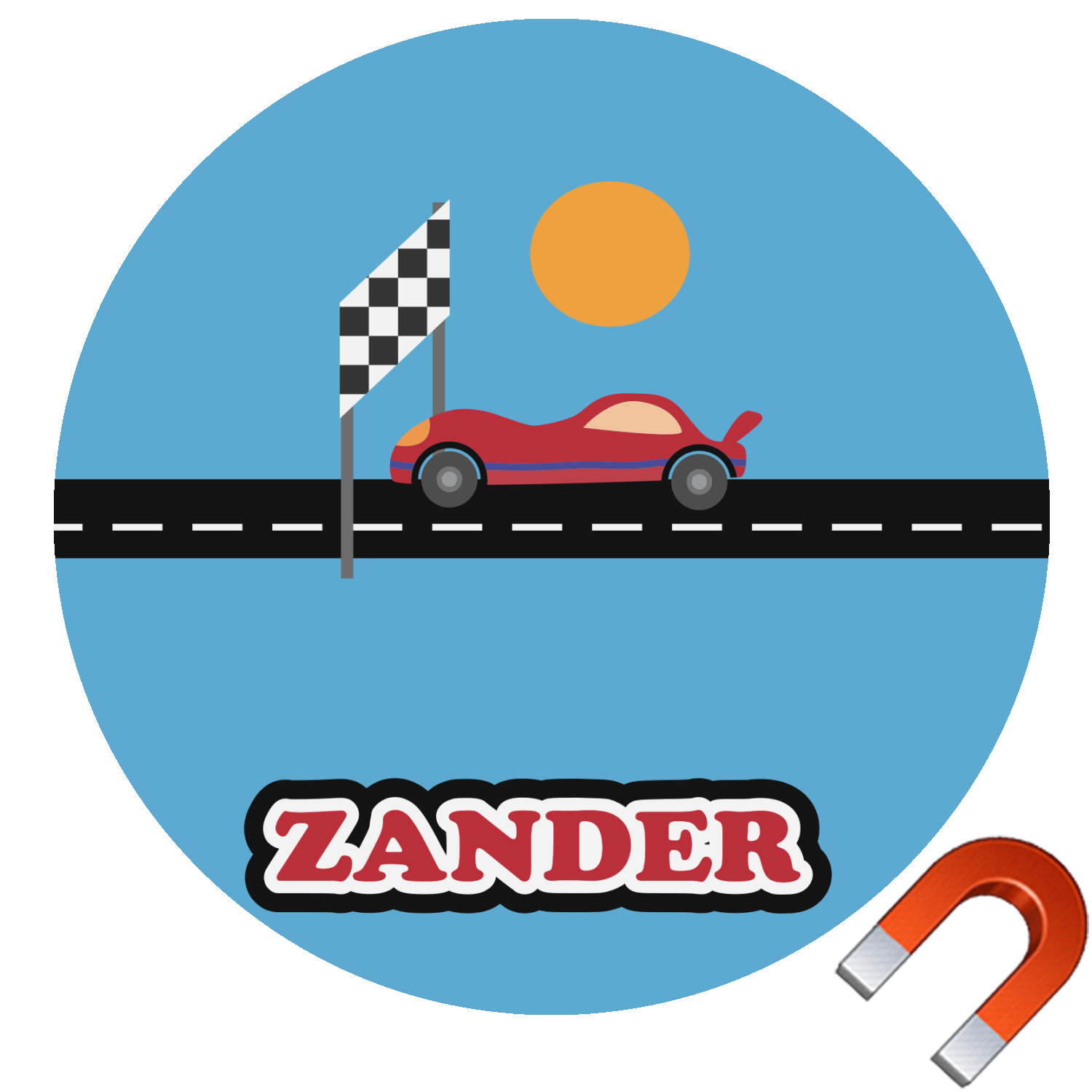 Race Car Round Car Magnet 2