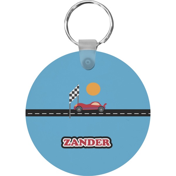 Custom Race Car Round Plastic Keychain (Personalized)