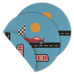 Race Car Round Linen Placemat - Double Sided (Personalized)