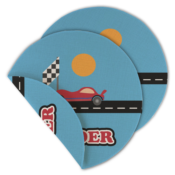 Custom Race Car Round Linen Placemat - Double Sided (Personalized)