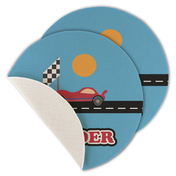 Custom Race Car Round Linen Placemat - Single Sided - Set of 4 (Personalized)