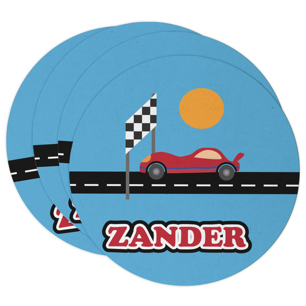 Custom Race Car Round Paper Coasters w/ Name or Text