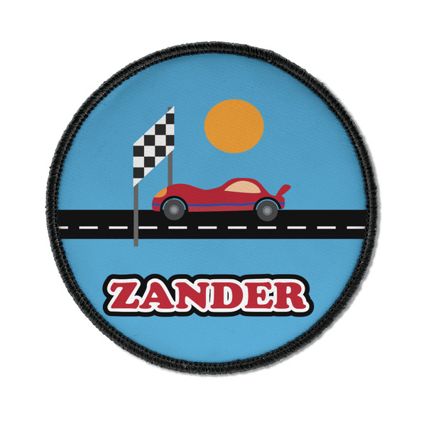 Custom Race Car Iron On Round Patch w/ Name or Text