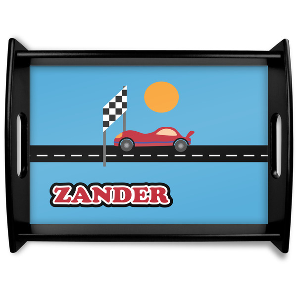 Custom Race Car Black Wooden Tray - Large w/ Name or Text