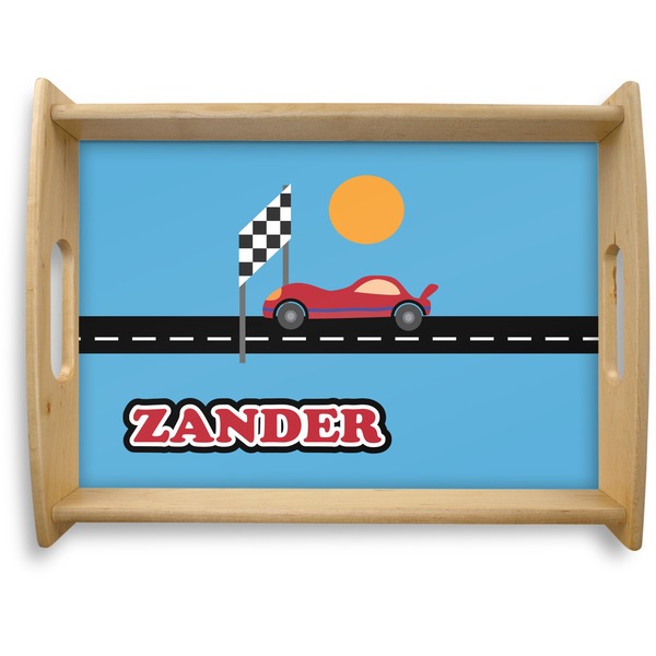 Custom Race Car Natural Wooden Tray - Large w/ Name or Text