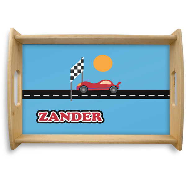 Custom Race Car Natural Wooden Tray - Small w/ Name or Text