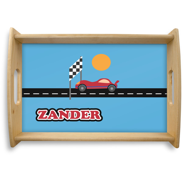 Custom Race Car Natural Wooden Tray - Small w/ Name or Text