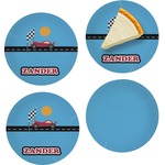 Race Car Set of 4 Glass Appetizer / Dessert Plate 8" (Personalized)