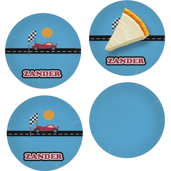 Custom Race Car Set of 4 Glass Appetizer / Dessert Plate 8" (Personalized)