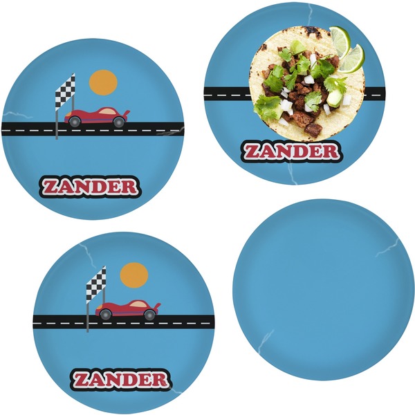 Custom Race Car Set of 4 Glass Lunch / Dinner Plate 10" (Personalized)