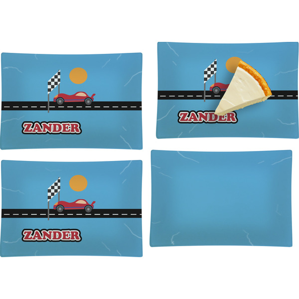 Custom Race Car Set of 4 Glass Rectangular Appetizer / Dessert Plate (Personalized)