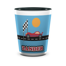 Race Car Ceramic Shot Glass - 1.5 oz - Two Tone - Set of 4 (Personalized)
