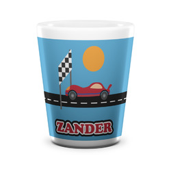 Race Car Ceramic Shot Glass - 1.5 oz - White - Set of 4 (Personalized)
