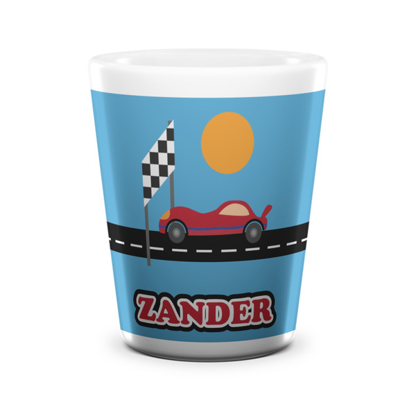 Custom Race Car Ceramic Shot Glass - 1.5 oz - White - Set of 4 (Personalized)