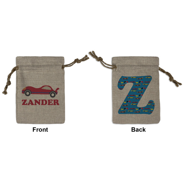 Custom Race Car Small Burlap Gift Bag - Front & Back (Personalized)