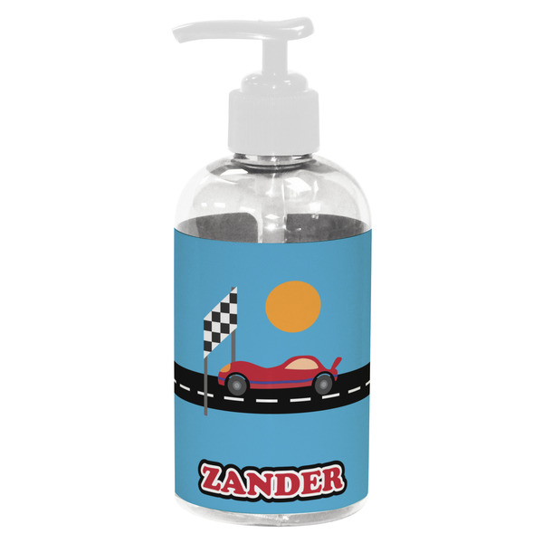 Custom Race Car Plastic Soap / Lotion Dispenser (8 oz - Small - White) (Personalized)