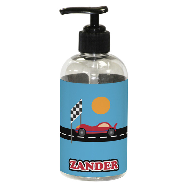 Custom Race Car Plastic Soap / Lotion Dispenser (8 oz - Small - Black) (Personalized)