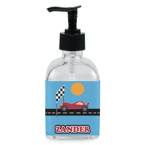 Custom Race Car Glass Soap & Lotion Bottle - Single Bottle (Personalized)