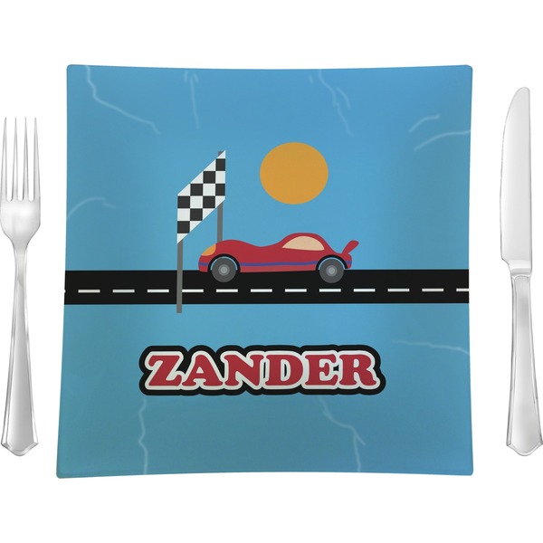 Custom Race Car Glass Square Lunch / Dinner Plate 9.5" (Personalized)